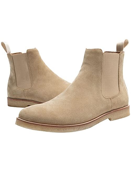 JIONS Slip-on Suede Chelsea Boots Men, Genuine Leather Ankle Dress Bootie with Crepe Sole