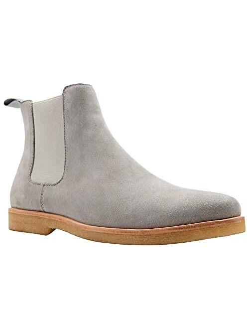 JIONS Slip-on Suede Chelsea Boots Men, Genuine Leather Ankle Dress Bootie with Crepe Sole