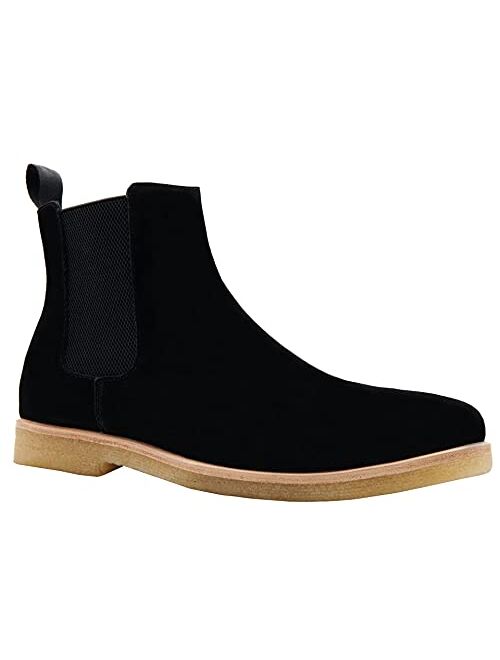 JIONS Slip-on Suede Chelsea Boots Men, Genuine Leather Ankle Dress Bootie with Crepe Sole