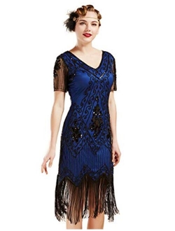 BABEYOND 1920s Art Deco Fringed Sequin Dress 20s Flapper Gatsby Costume Dress