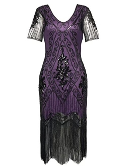 BABEYOND 1920s Art Deco Fringed Sequin Dress 20s Flapper Gatsby Costume Dress