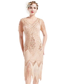 BABEYOND 1920s Art Deco Fringed Sequin Dress 20s Flapper Gatsby Costume Dress