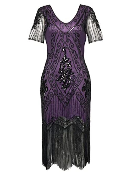 BABEYOND 1920s Art Deco Fringed Sequin Dress 20s Flapper Gatsby Costume Dress