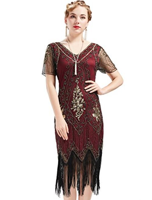 BABEYOND 1920s Art Deco Fringed Sequin Dress 20s Flapper Gatsby Costume Dress