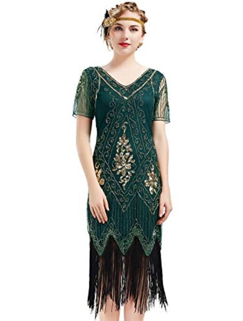 BABEYOND 1920s Art Deco Fringed Sequin Dress 20s Flapper Gatsby Costume Dress