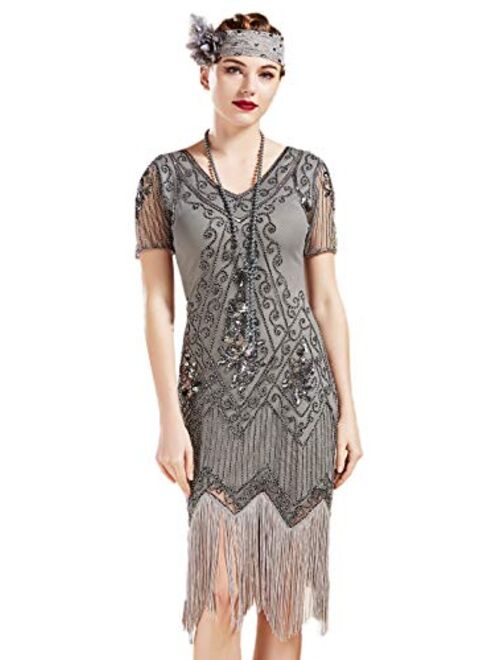 BABEYOND 1920s Art Deco Fringed Sequin Dress 20s Flapper Gatsby Costume Dress