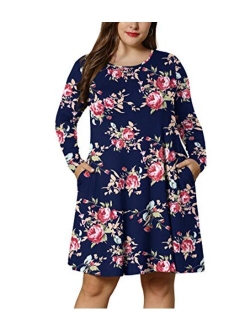 LONGYUAN Women's Winter XL-6XL Plus Size Dresses Casual Long Sleeve Dress with Pockets