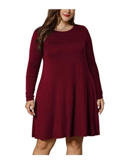 LONGYUAN Women's Winter XL-6XL Plus Size Dresses Casual Long Sleeve Dress with Pockets