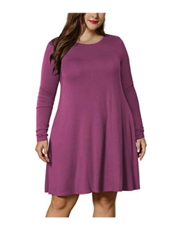 LONGYUAN Women's Winter XL-6XL Plus Size Dresses Casual Long Sleeve Dress with Pockets