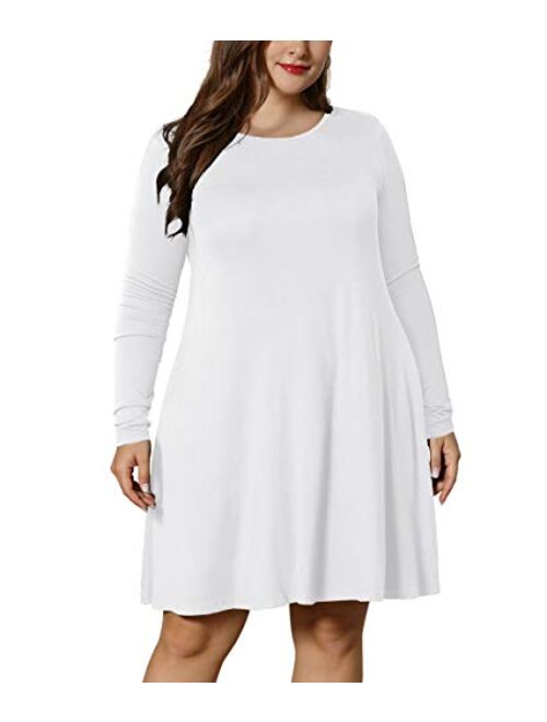 LONGYUAN Women's Winter XL-6XL Plus Size Dresses Casual Long Sleeve Dress with Pockets