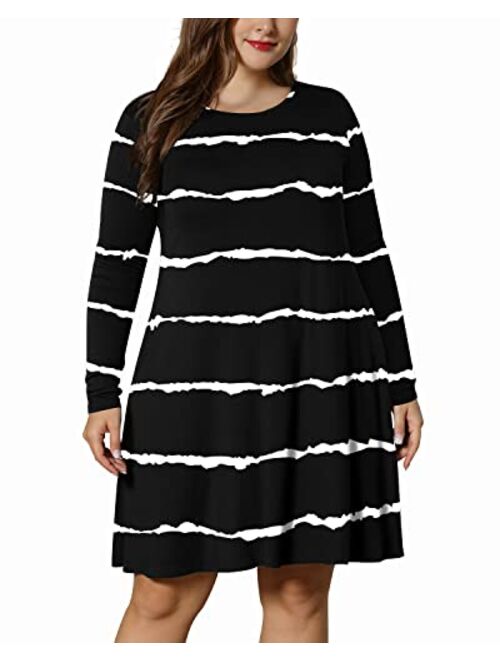 LONGYUAN Women's Winter XL-6XL Plus Size Dresses Casual Long Sleeve Dress with Pockets