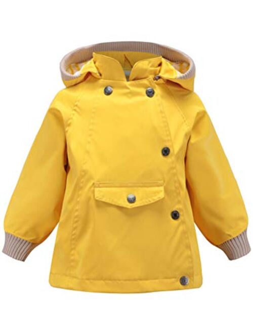 Mallimoda Boys Girls Waterproof Rain Jacket Coat Cotton Lined Raincoat Windproof Hoodies Outwear