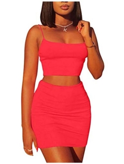 Kaximil Women's Summer 2 Piece Outfits Cami Crop Top Bodycon Skirt Mini Club Dress