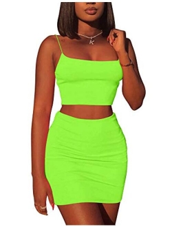 Kaximil Women's Summer 2 Piece Outfits Cami Crop Top Bodycon Skirt Mini Club Dress