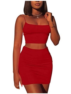 Kaximil Women's Summer 2 Piece Outfits Cami Crop Top Bodycon Skirt Mini Club Dress