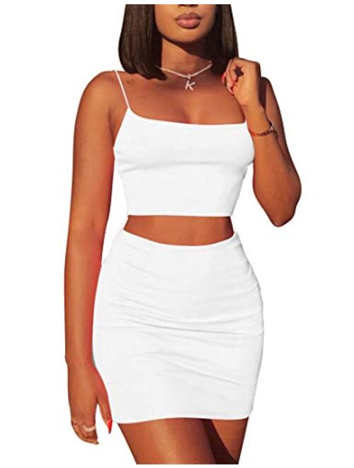 Kaximil Women's Summer 2 Piece Outfits Cami Crop Top Bodycon Skirt Mini Club Dress