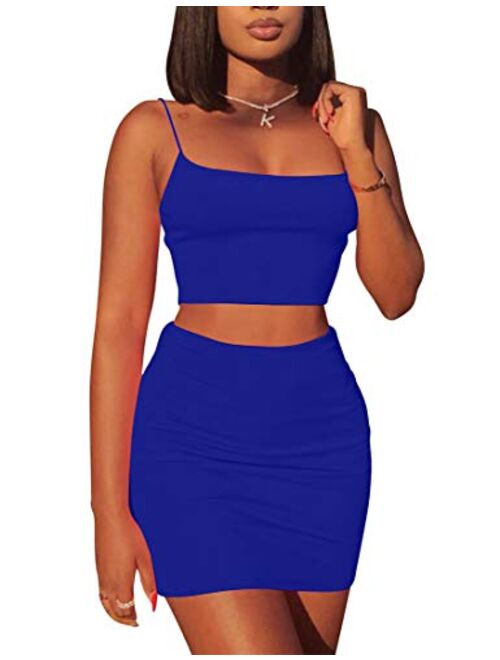 Kaximil Women's Summer 2 Piece Outfits Cami Crop Top Bodycon Skirt Mini Club Dress