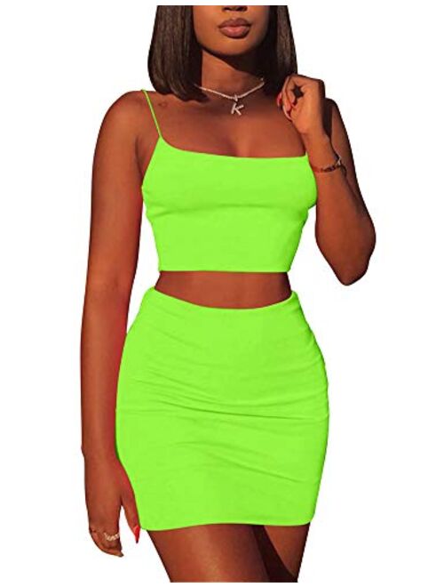 Kaximil Women's Summer 2 Piece Outfits Cami Crop Top Bodycon Skirt Mini Club Dress