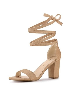 Women's Lace Up and Ankle Strap Chunky Heel Sandals