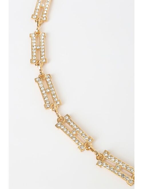 Lulus Chic Design Gold Rhinestone Chain Belt