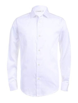 Boys' Long Sleeve Sateen Dress Shirt, Style with Buttoned Cuffs & Shirttail Hem, Solid Color