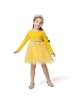 TTYAOVO Little Girls Long Sleeve Soft Tutu Skirt Casual Dress