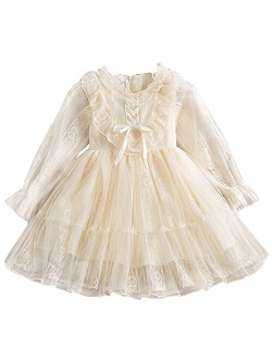 TTYAOVO Little Girls Long Sleeve Soft Tutu Skirt Casual Dress