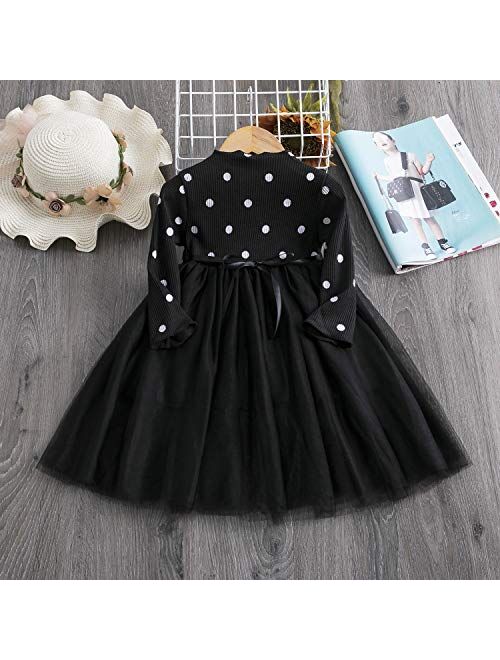 TTYAOVO Little Girls Long Sleeve Soft Tutu Skirt Casual Dress