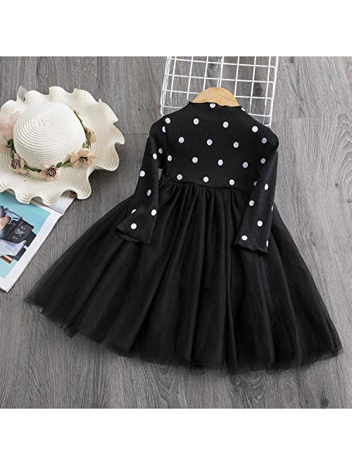 TTYAOVO Little Girls Long Sleeve Soft Tutu Skirt Casual Dress