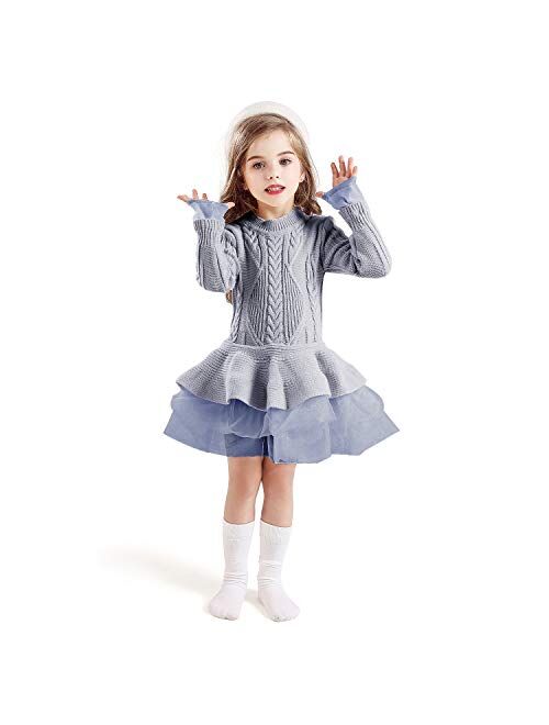 TTYAOVO Little Girls Long Sleeve Soft Tutu Skirt Casual Dress