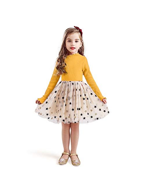 TTYAOVO Little Girls Long Sleeve Soft Tutu Skirt Casual Dress