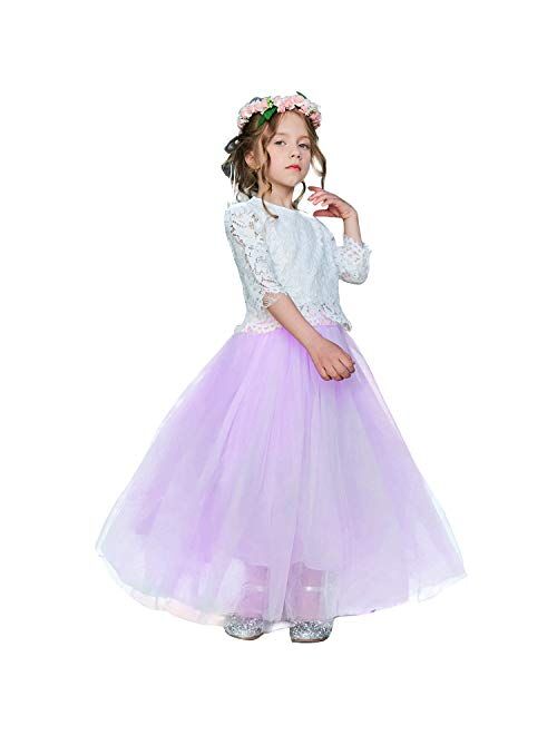 TTYAOVO Little Girls Long Sleeve Soft Tutu Skirt Casual Dress