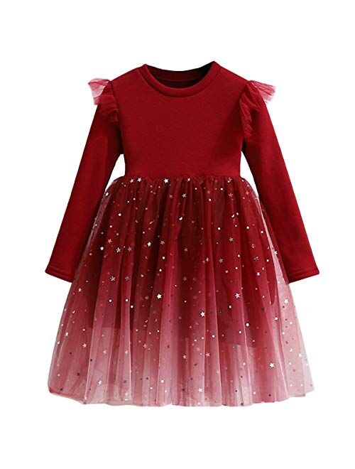 TTYAOVO Little Girls Long Sleeve Soft Tutu Skirt Casual Dress