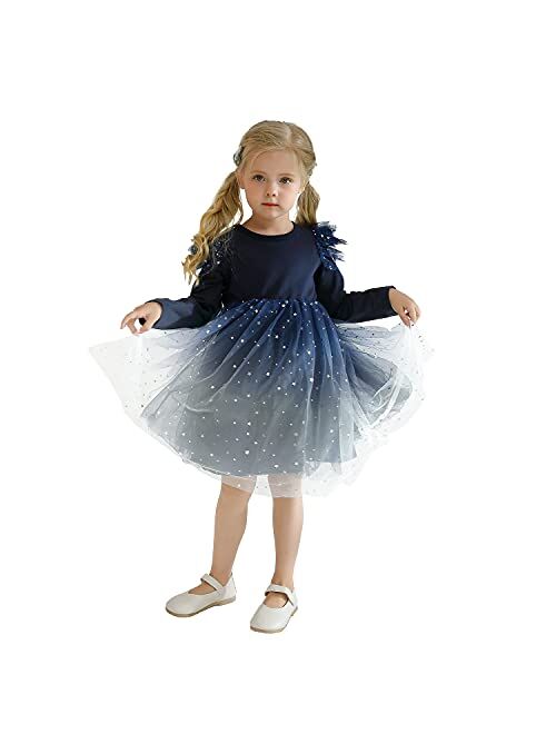 TTYAOVO Little Girls Long Sleeve Soft Tutu Skirt Casual Dress