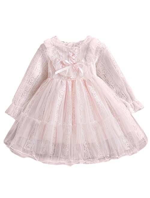 TTYAOVO Little Girls Long Sleeve Soft Tutu Skirt Casual Dress