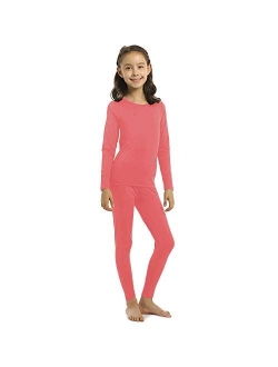 Girls Thermal Underwear Set Kids Long Johns Fleece Lined Base Layer Top & Bottom