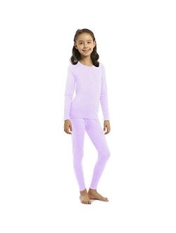 Girls Thermal Underwear Set Kids Long Johns Fleece Lined Base Layer Top & Bottom