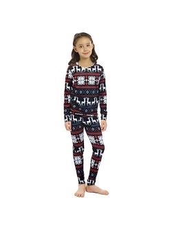 Girls Thermal Underwear Set Kids Long Johns Fleece Lined Base Layer Top & Bottom