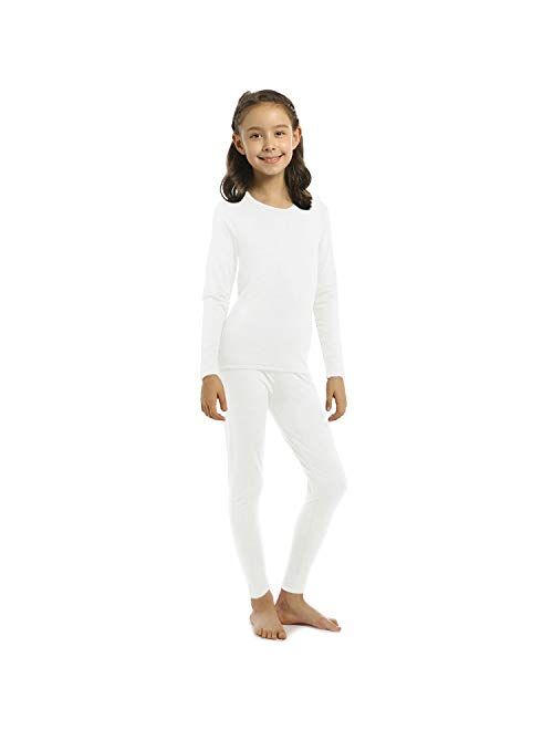 Girls Thermal Underwear Set Kids Long Johns Fleece Lined Base Layer Top & Bottom