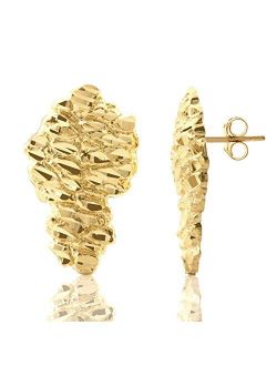 LoveBling 10K Yellow Gold Nugget Earrings (1.03" x 0.61")