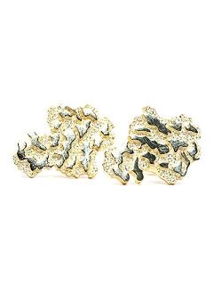 Men's Yellow Gold Plated 925 Sterling Silver Hip Hop Gold Nugget Stud Earrings