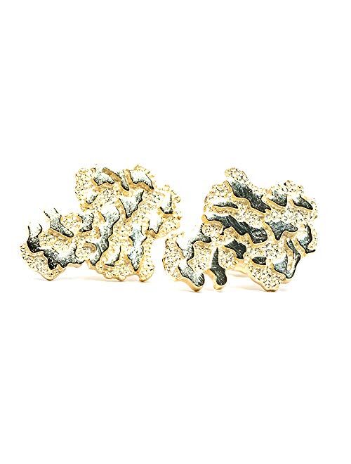 Men's Yellow Gold Plated 925 Sterling Silver Hip Hop Gold Nugget Stud Earrings