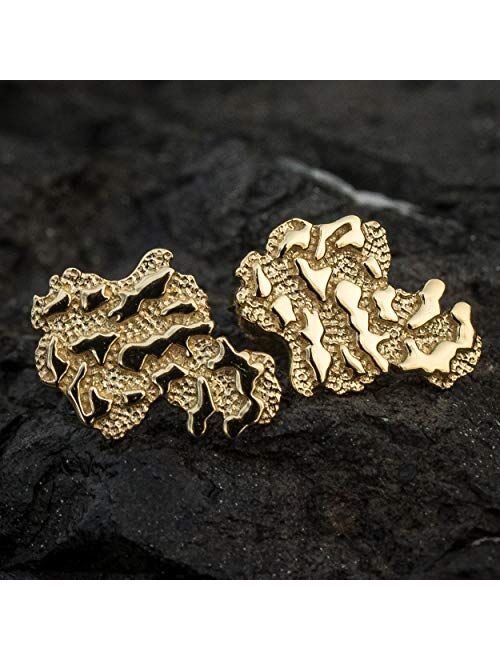 Men's Yellow Gold Plated 925 Sterling Silver Hip Hop Gold Nugget Stud Earrings