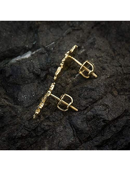 Men's Yellow Gold Plated 925 Sterling Silver Hip Hop Gold Nugget Stud Earrings