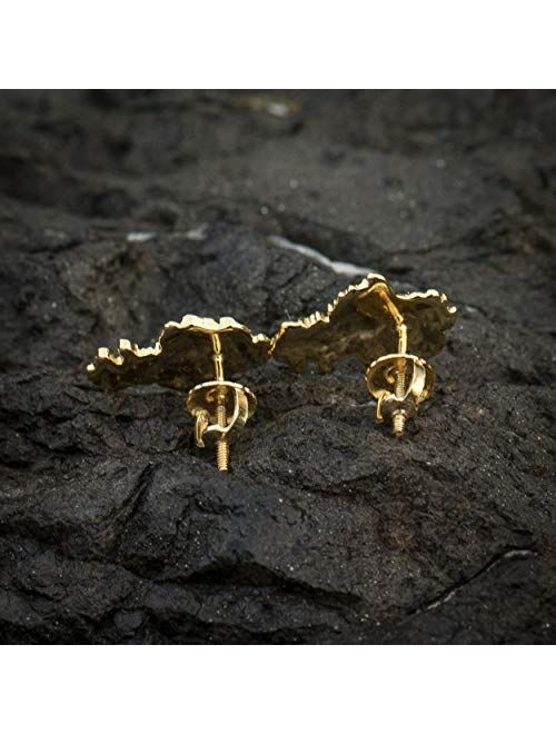 Men's Yellow Gold Plated 925 Sterling Silver Hip Hop Gold Nugget Stud Earrings