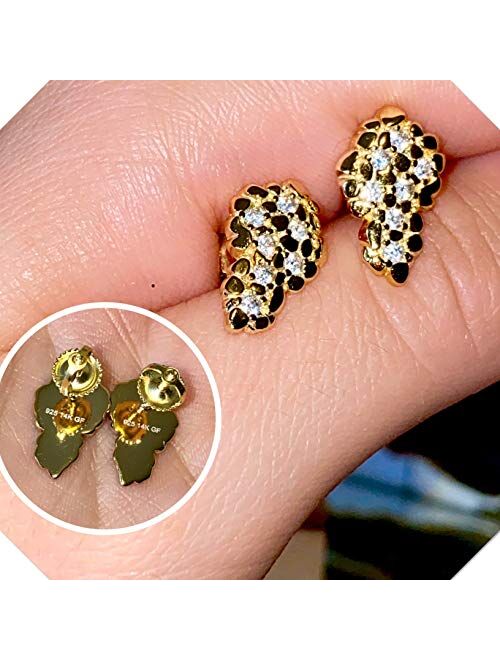 Mens Ladies 14K Gold Over Silver Lab Diamond Nugget Earrings Screw Back Studs Iced Out aretes para hombre - Men's Earrings, Screw Back, Men's Jewelry, Hip hop Earring