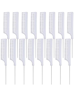 16 Pieces Metal Rat Tail Combs Pintail Hair Combs Salon Fiber Back Combs for Women Girls Hair Styling at Home Salon (Black and Pink)