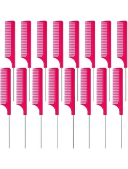 16 Pieces Metal Rat Tail Combs Pintail Hair Combs Salon Fiber Back Combs for Women Girls Hair Styling at Home Salon (Black and Pink)