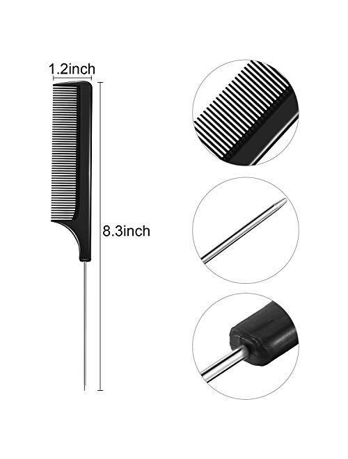 16 Pieces Metal Rat Tail Combs Pintail Hair Combs Salon Fiber Back Combs for Women Girls Hair Styling at Home Salon (Black and Pink)