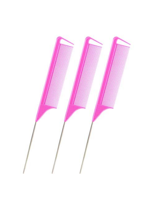 3Pcs Rat Tail Combs,Barber Styling Combs for Women,Anti Static Heat Resistant Hairdressing Comb Trati(Hair Comb，Pink)